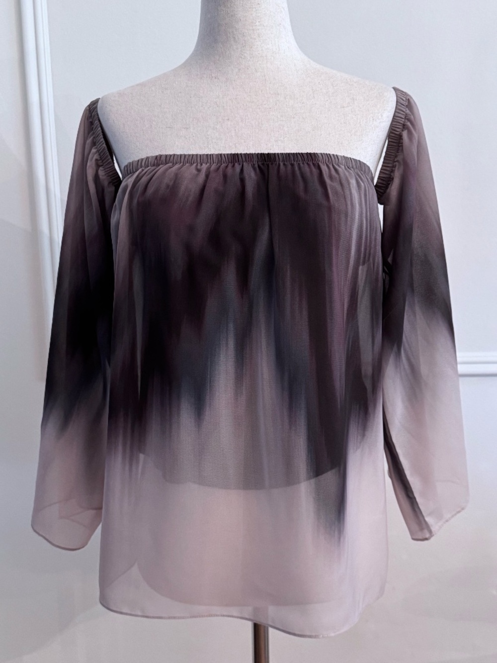 Bailey 44 Black Taupe Ombre Off Shoulder Chiffon Bell Sleeve Blouse Small